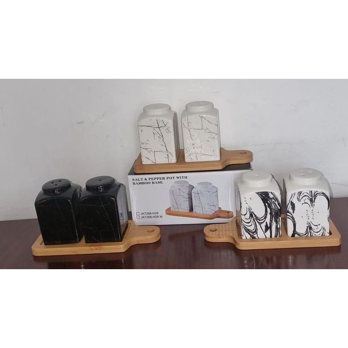 Salt and Pepper Set with Bamboo Wooden Tray Salt & pepper bamboo container
