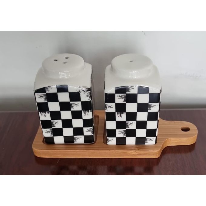 Salt and Pepper Set with Bamboo Wooden Tray Salt & pepper bamboo container