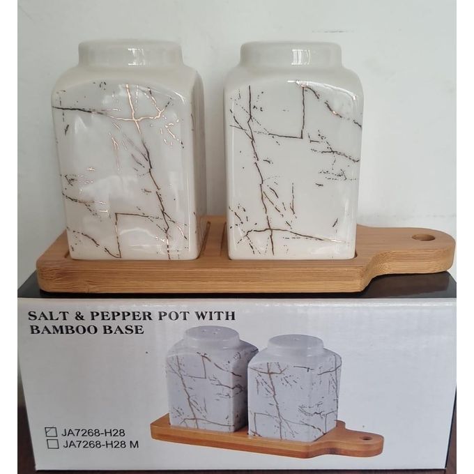 Salt and Pepper Set with Bamboo Wooden Tray Salt & pepper bamboo container
