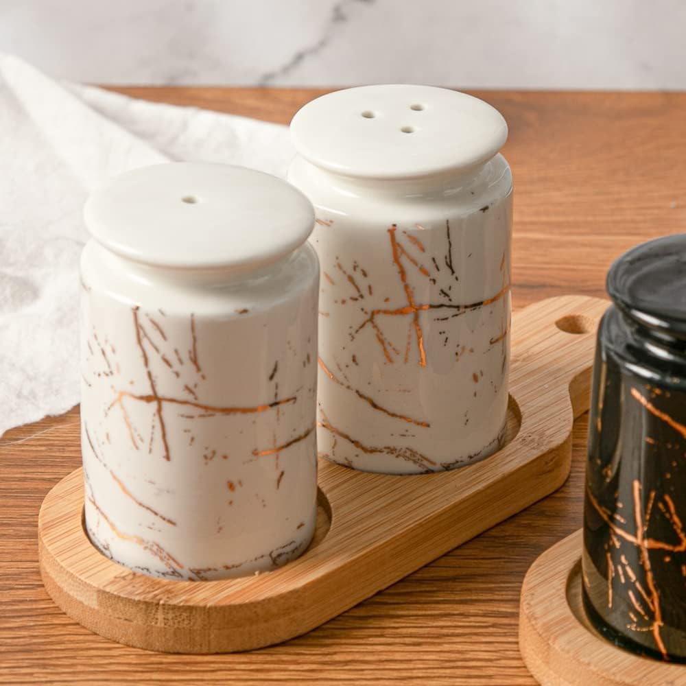 Salt and Pepper Set with Bamboo Wooden Tray Salt & pepper bamboo container