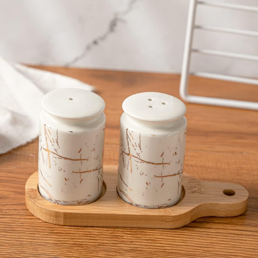 Salt and Pepper Set with Bamboo Wooden Tray Salt & pepper bamboo container