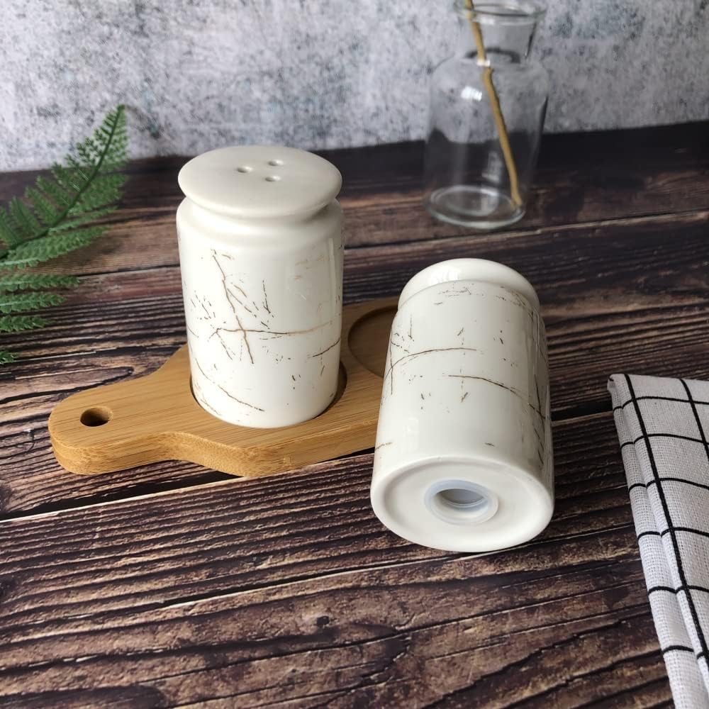 Salt and Pepper Set with Bamboo Wooden Tray Salt & pepper bamboo container