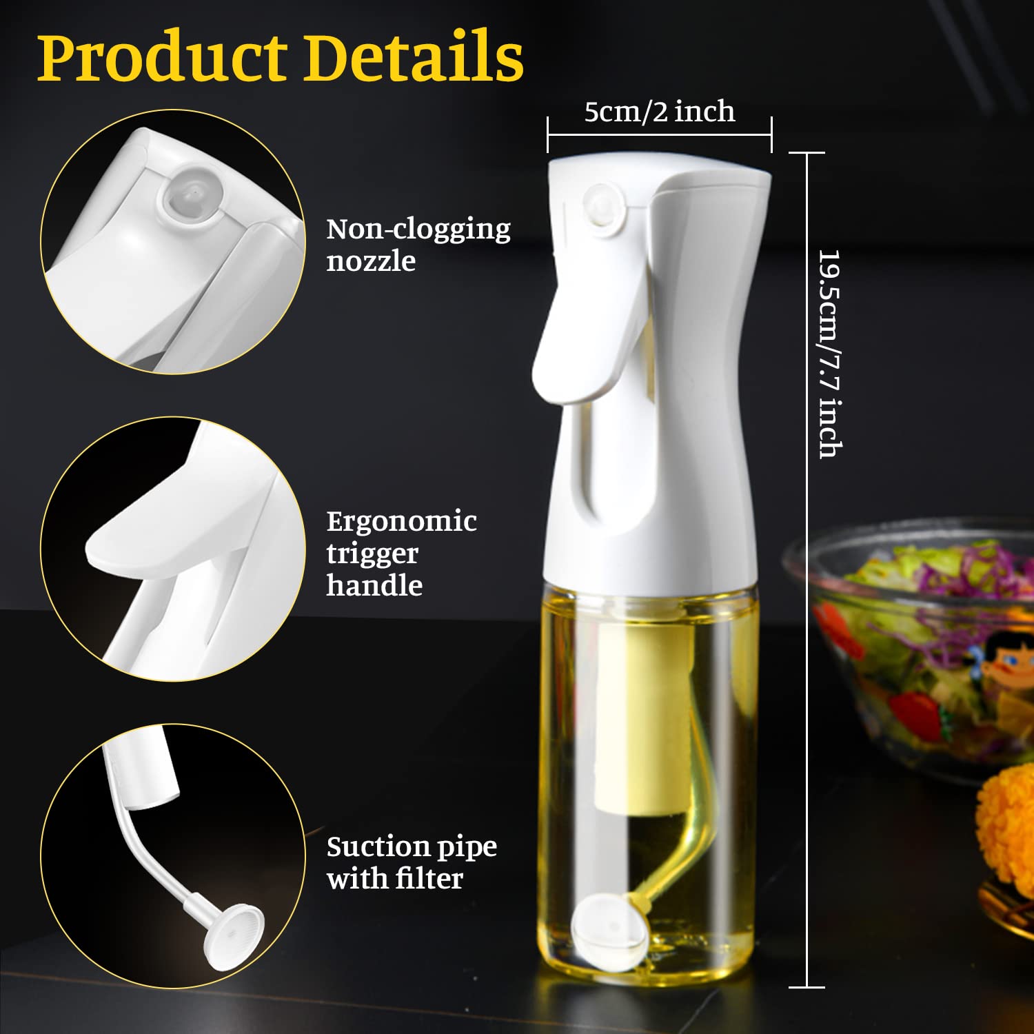 Oil Sprayer For Cooking, 240ml Glass Oil Dispenser Bottle Spray Mister Oil Spray Bottle Sprinkler