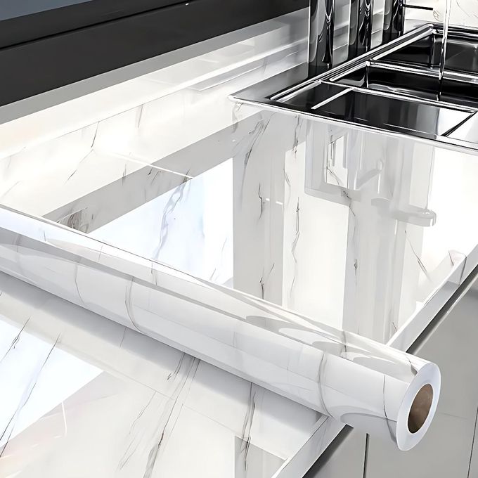 Marble Self adhesive Waterproof Wallpaper Marble Contact Paper for Countertops – Waterproof Self-Adhesive Vinyl Wallpaper Roll for Kitchen, Bathroom, and Furniture Renovation – Peel and Stick Design