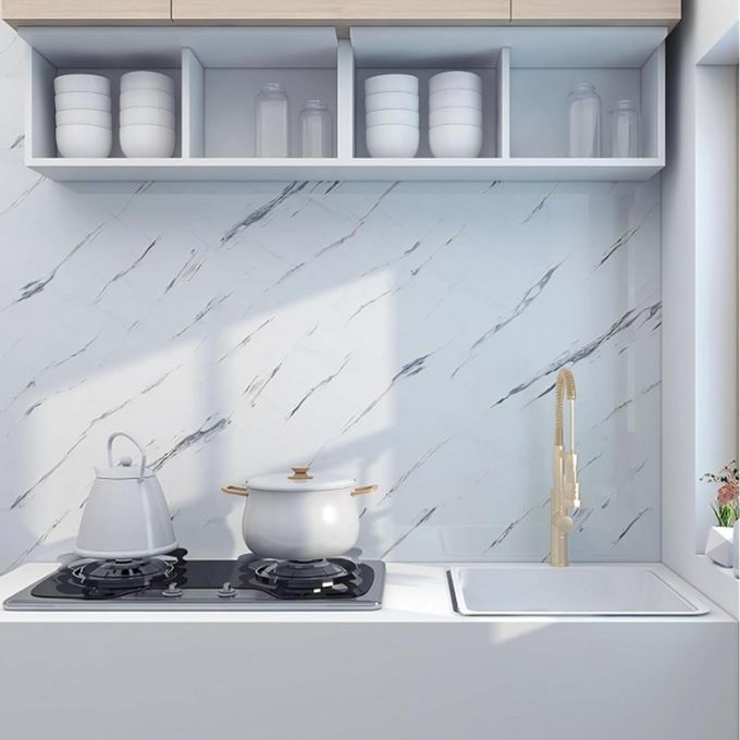Marble Self adhesive Waterproof Wallpaper Marble Contact Paper for Countertops – Waterproof Self-Adhesive Vinyl Wallpaper Roll for Kitchen, Bathroom, and Furniture Renovation – Peel and Stick Design