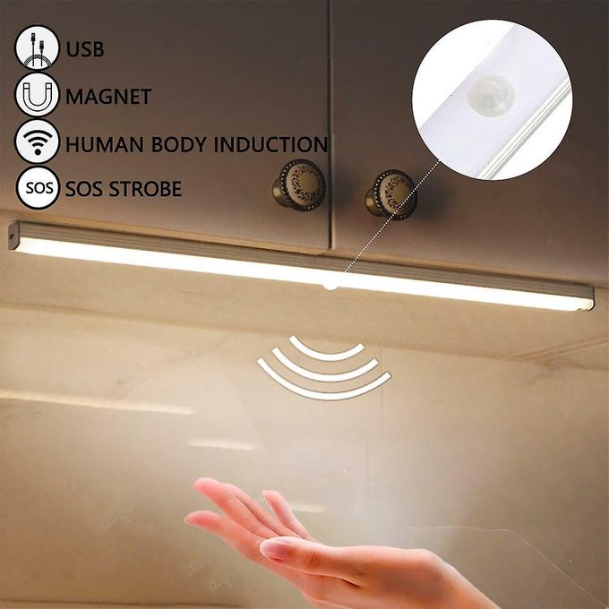 Magnetic Night Light Smart Motion Sensor Rechargeable LED Closet Lamp Wireless Under Cabinet Light Stick Touch Control Portable Bedroom Wardrobe Kitchen Stairway Lighting Energy Saving
