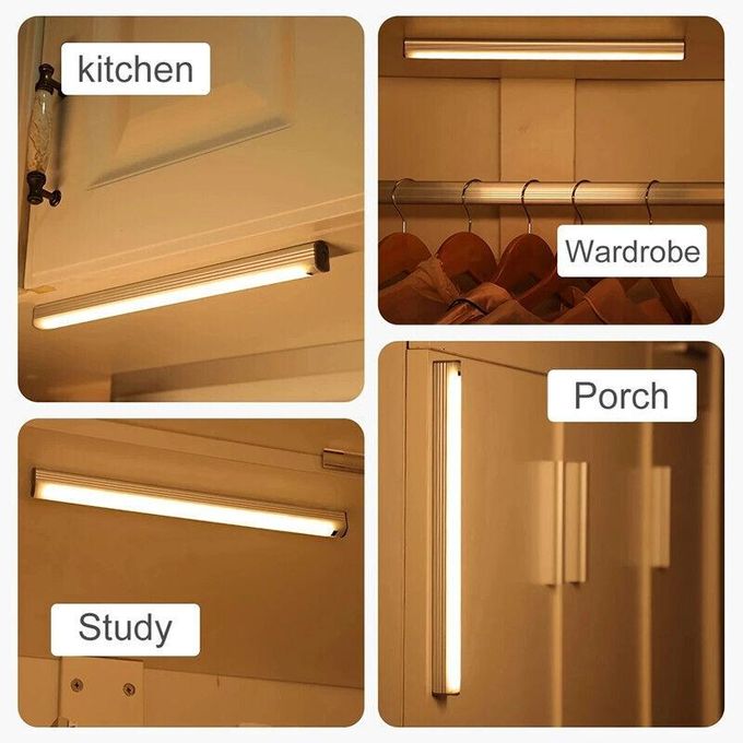 Magnetic Night Light Smart Motion Sensor Rechargeable LED Closet Lamp Wireless Under Cabinet Light Stick Touch Control Portable Bedroom Wardrobe Kitchen Stairway Lighting Energy Saving