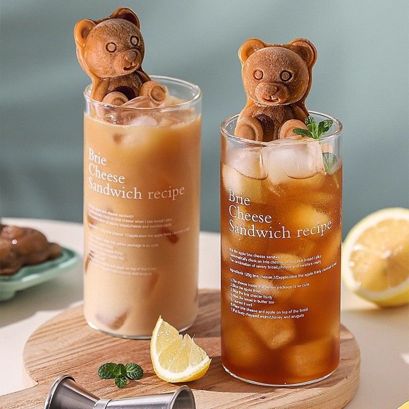 Cute and creative cartoon bear with lid silicone food easy-release ice cube coffee milk tea ice cream ice lolly mold