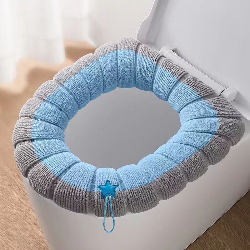 Portable toilet seat cover, knitted and plush toilet seat cover, thick toilet seat cover, washable toilet seat cover, warm in winter
