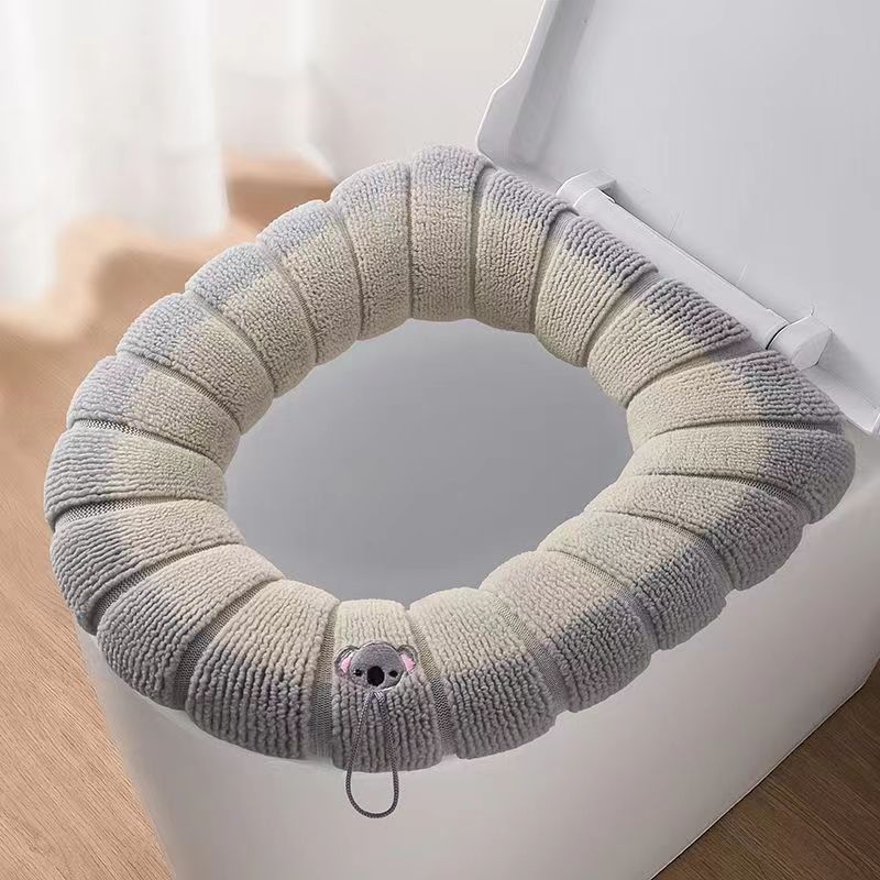 Portable toilet seat cover, knitted and plush toilet seat cover, thick toilet seat cover, washable toilet seat cover, warm in winter