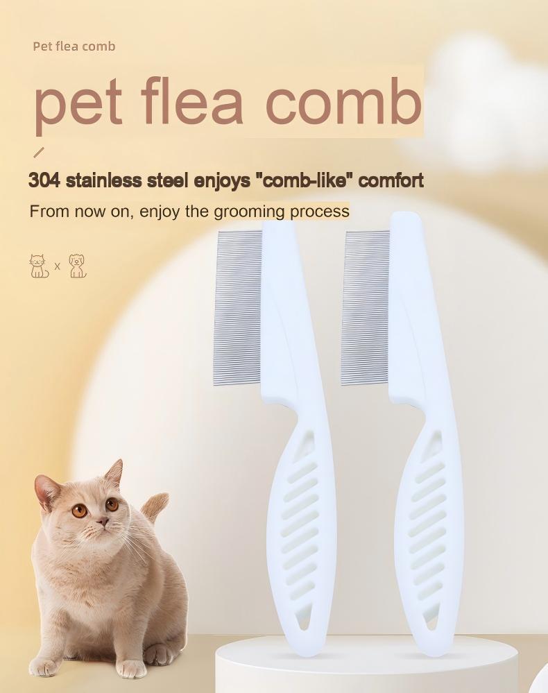 Pet flea removal comb, hair removal comb, fine-tooth steel needle comb, dog and cat comb, flea comb, beauty comb, cleaning accessory