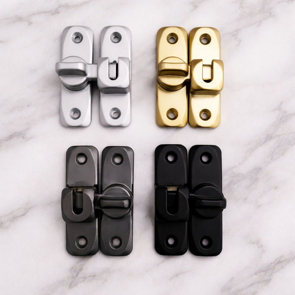 Translation door lock, no-drill, thickened, surface-mounted bolt latch, aluminum alloy sliding door lock catch, bathroom door latch buckle(Complimentary nails)