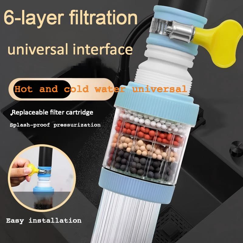 Faucet Filter for Household Kitchen, Six-Layer Filter, Anti-Splash Showerhead, Water Purification and Water Saving, Universal Multi-Function Water Filter