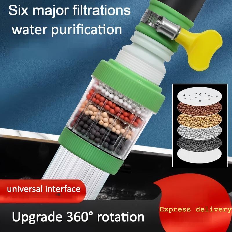 Faucet Filter for Household Kitchen, Six-Layer Filter, Anti-Splash Showerhead, Water Purification and Water Saving, Universal Multi-Function Water Filter