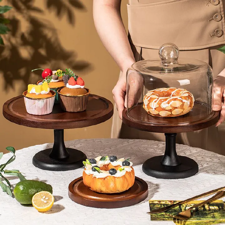 Bamboo and wooden cake trays, household living room dim sum plates, dessert display stands, wooden high-leg fruit bowls, and Instagrammable meal boxes
