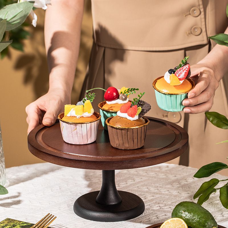 Bamboo and wooden cake trays, household living room dim sum plates, dessert display stands, wooden high-leg fruit bowls, and Instagrammable meal boxes