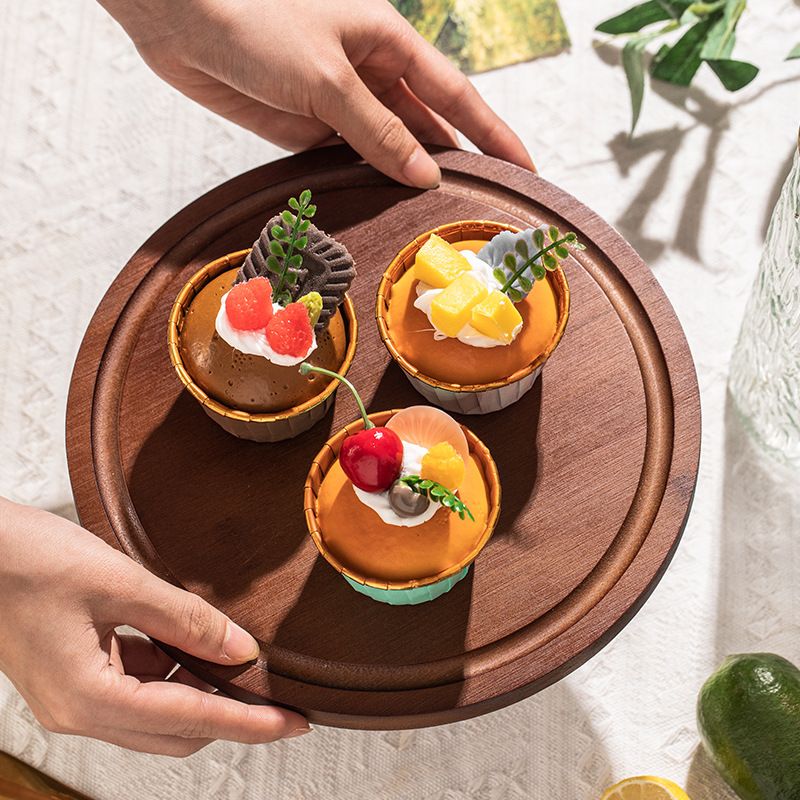 Bamboo and wooden cake trays, household living room dim sum plates, dessert display stands, wooden high-leg fruit bowls, and Instagrammable meal boxes