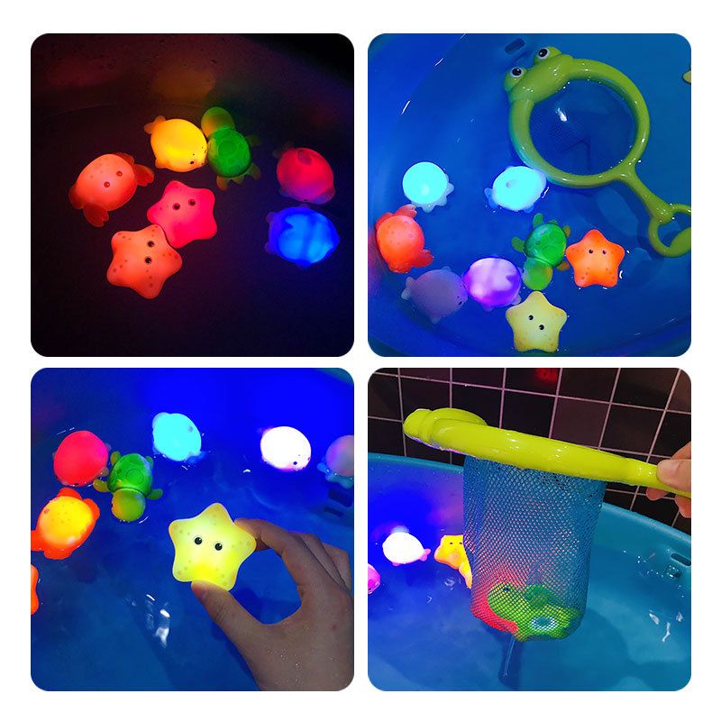 Induction-lit animal floating lights, net fishing toys, water play toys, children's baby bathing toys, and enamel toys
