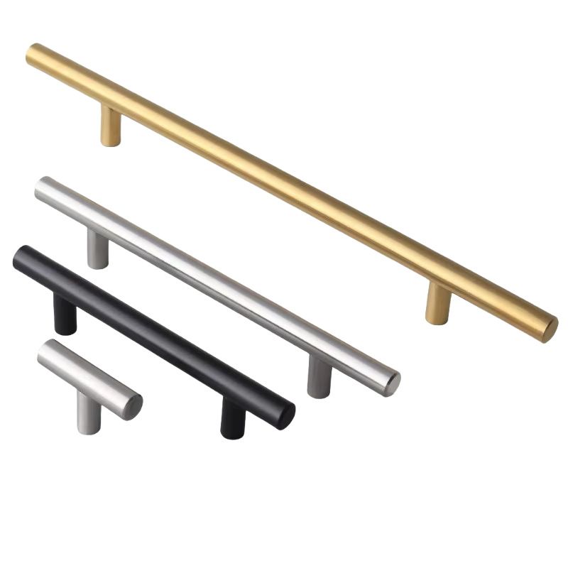 A pair of T-shaped stainless steel handles for cabinet doors and drawers, with a handle diameter of 10mm, a hole spacing of 128mm, and a length of 200mm (nails included as a gift)
