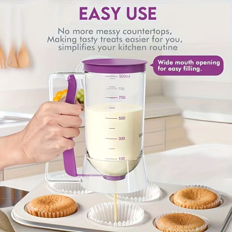 Handheld Batter Dispenser with Measuring Scale - Leak-Proof Funnel for Cupcakes, Pancakes & Waffles, DIY Baking Tool for Home & Commercial Use