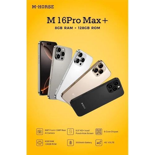 M-HORSE M 16 Pro Max + 6.6'' HD + incell DISPLAY 8GB RAM + 128GB ROM 8MP Front camera +13MP Rear camera,   Android 14 phone smartphone 5000mAh .
