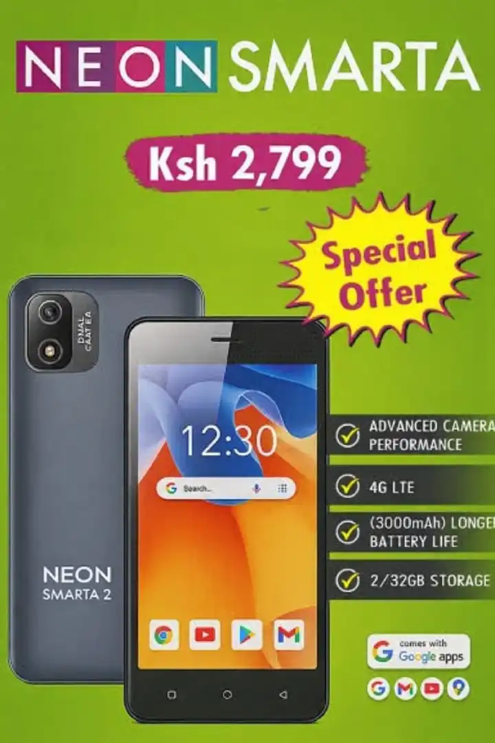 LIMITED OFFER!! Safaricom Neon Smarta 2, 5", 32GB + 2GB RAM (Dual SIM), 3300mAh, Black