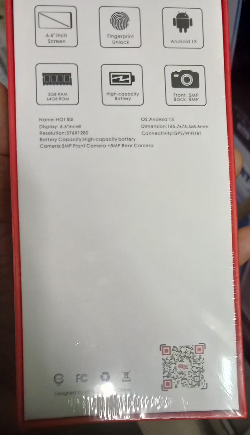 ATEL  HOT 50i 64GB ROM+3GB RAM STORAGE LONG LASTING  BATTERY  5075MAH CAMERA FRONT 5MP BACK 8MP SCREEN 6.6 hd display, cheap original SMART PHONE. DUAL SIM, SIDE FINGERPRINT +FACE UNLOCK