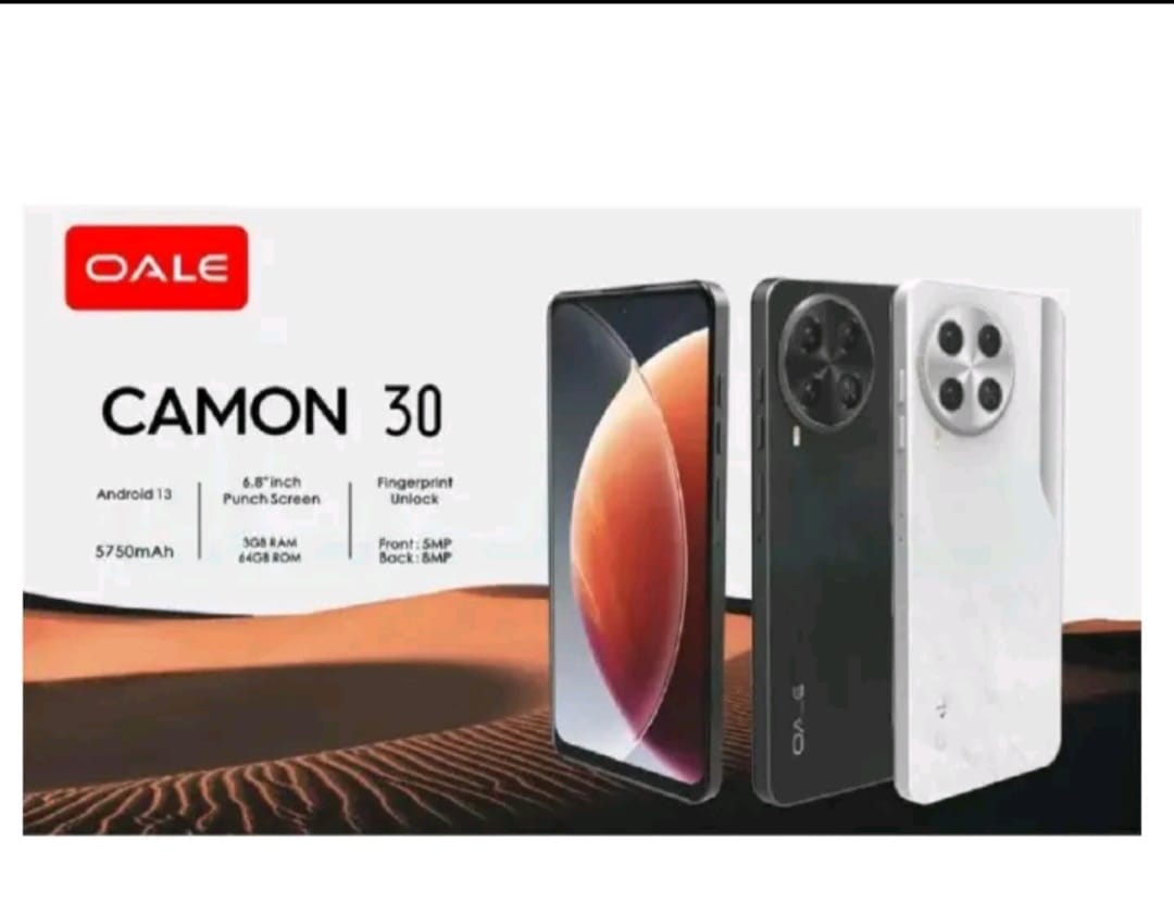 OALE CAMON 30 64GB ROM+3GB RAM SCREEN 6.8" 8MP+5MP CAMERA 5750 MAH BATTERY FAST CHARGE IP54 DUST AND WATER RESISTANT FINGERPRINT UNLOCK MTK HELIO G81 PROCESSOR