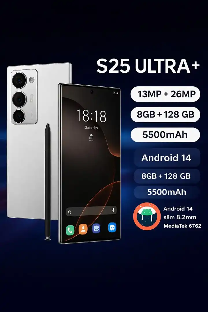 CALUS S25 Ultra + 8GB + 128GB, 13MP+26MP, 5500mAh, DUAL SIM, 6.9 DISPLAY. with touch pen(STYLUS), ANDROID 14, 120Hz REFRESH RATE, MEDIA TEK PROCESSOR , 8.2mm SLIM DESIGN