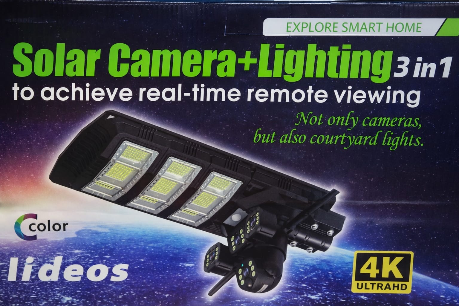 CALUS VC 23-4G AI SOLAR 4k CAMERA 3 IN 1. triple lens, 3 screen monitoring 360,blind spot monitoring,comes with flood lights, uses solar. all weather cctv offering perfect camouflage.AI motion detecti
