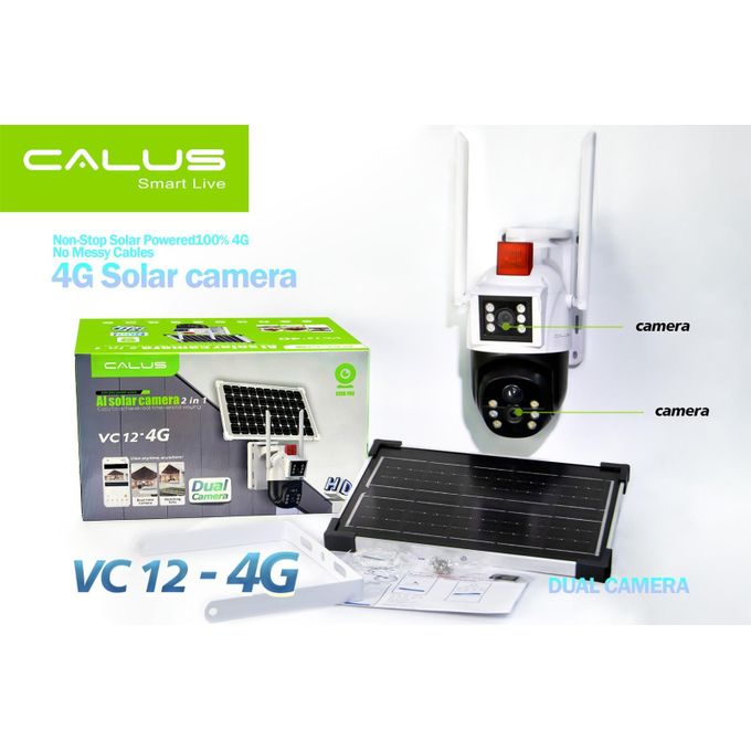 CALUS VC12 4G Solar CCTV Camera Dual Lens, motion detection, alarm push notification