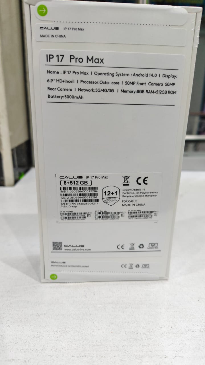 LATEST MODEL OF CALUS IP 17 Pro Max 5G FAST INTERNET,  512GB massive storage + 8GB Ram 6.9" HD+ Incell, 5000mAh battery, OCTA-CORE Processor 50mp REAR+ 50mp selfie camera . Android 14, 1 YR WARRANTY,