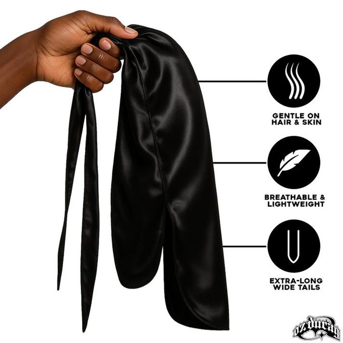 Unisex Black Silky Durag for Men Women Silky Wave Durag - Best Quality Guaranteed