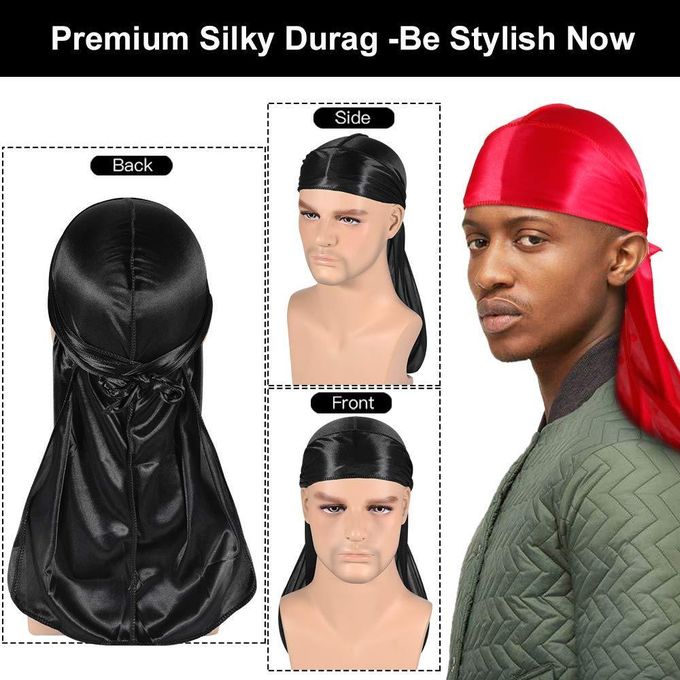 3pcs Silky Durag with Wave Cap and Random Colour Wave Brush for Men 360, Curved Medium/Hard Hair Brush Kits