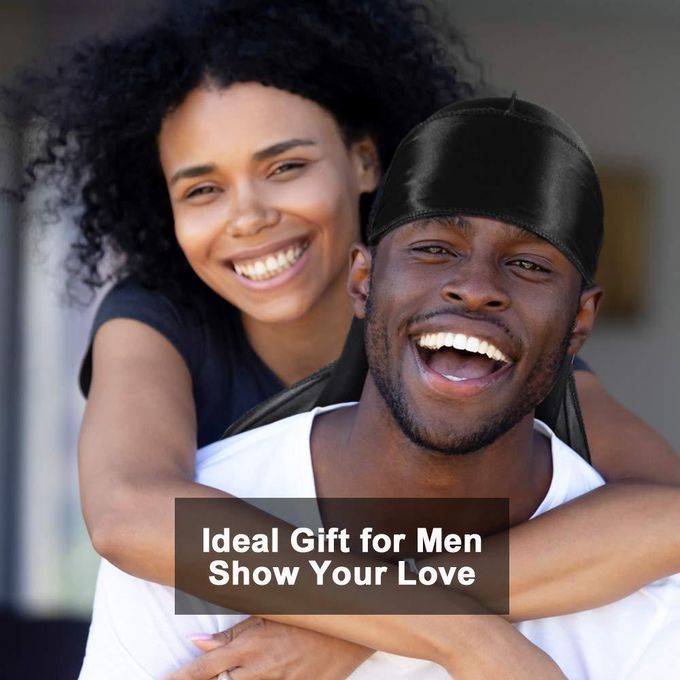 3pcs Silky Durag with Wave Cap and Random Colour Wave Brush for Men 360, Curved Medium/Hard Hair Brush Kits