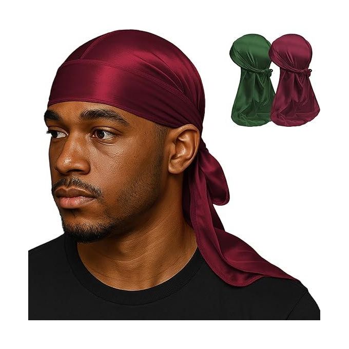 Maroon Silky Durag for Men Wave Cap Satin Dorag for Men Women 360 Wave