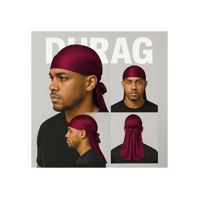 Maroon Silky Durag for Men Wave Cap Satin Dorag for Men Women 360 Wave