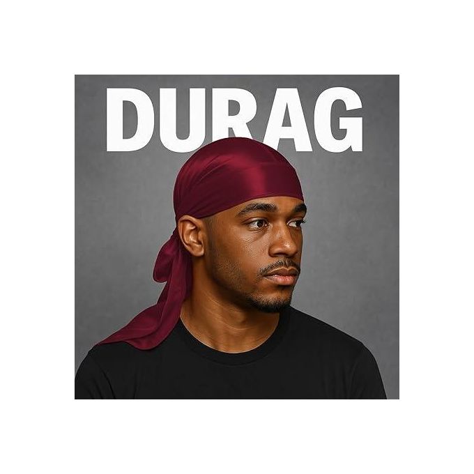Maroon Silky Durag for Men Wave Cap Satin Dorag for Men Women 360 Wave