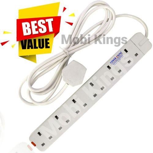 Power King Extension Cable With 6 AC Power Outlets, 13A, And 2 M Long Cable + Free GIFT 5 Way Extension
