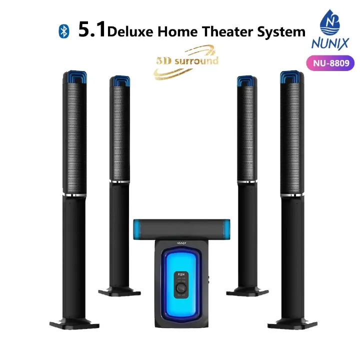 🎶🔥Nunix NU-8809 5.1-Channel Deluxe Home Theater System 🎧🎬 | Super Music System with Powerful Subwoofer 🔊 | Tower Speakers Design 🗼 | Bluetooth TALLBOYS Audio 📶 | USB, AUX & FM Support 🔌📻 | 5D