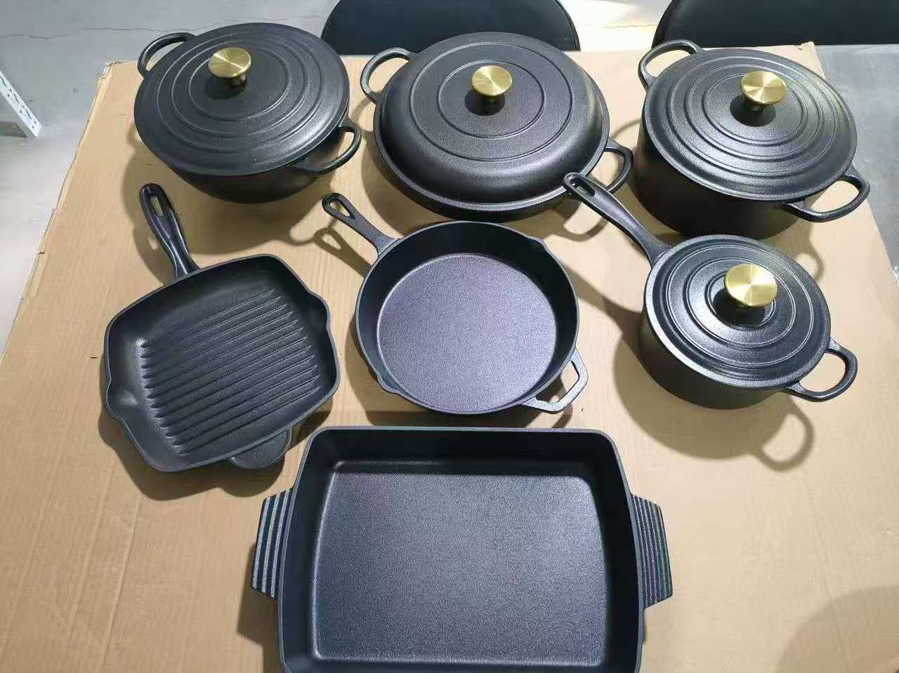 🍳11-Piece Enamel Cast Iron Cookware Set 🍳🪨 | Heavy-Duty Original Cast Iron Sufurias 💪 | Premium Enamel Coating ✨4Cooking Pots with Lids + Grill Pan + Frying Pan + Baking Tray 🧑‍🍳 | Extreme Heat