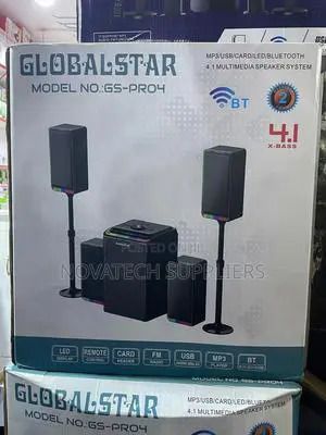 🔊🎶Globalstar GS-PRO4 4.1-Channel  X-Bass Multimedia Home Speaker System 🔊🎶 | Powerful Bass Subwoofer 💥 | Crystal-Clear Satellite Speakers 🔈 | tallboys woofer subwoofer🎬🎉 | Premium Design ✨