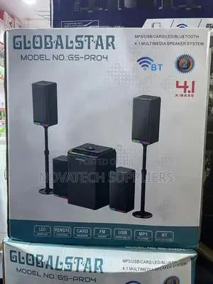 🔊🎶Globalstar GS-PRO4 4.1-Channel  X-Bass Multimedia Home Speaker System 🔊🎶 | Powerful Bass Subwoofer 💥 | Crystal-Clear Satellite Speakers 🔈 | tallboys woofer subwoofer🎬🎉 | Premium Design ✨
