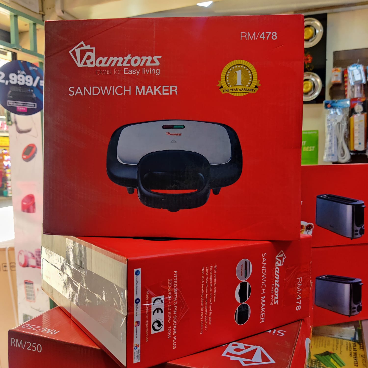 🥪✨Ramtons RM478 Electric Sandwich Maker 🥪🔥 | 700W Fast Heating | Non-Stick Fixed Plates | Vertical Storage Design | Fixed Temperature Control | Easy-Clean | Home & Office Use