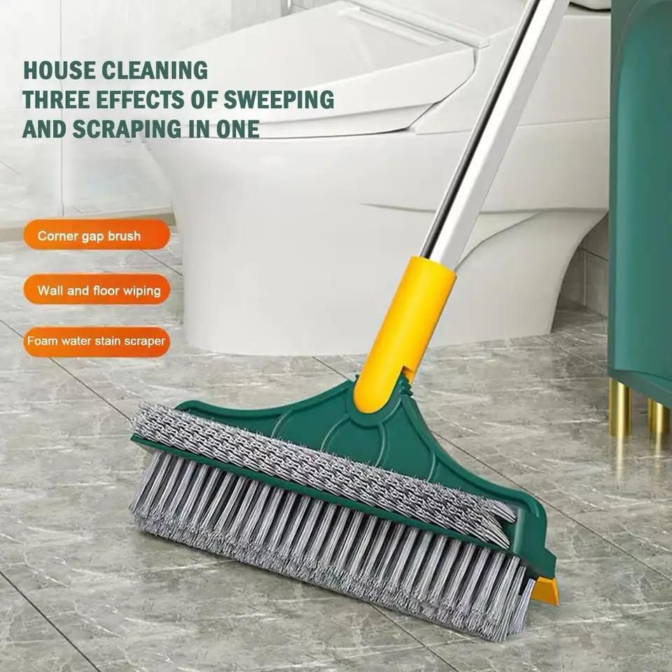 🧹🔥3-in-1 Floor Scrubbing V-Shaped Brush 🧹✨ | Broom + Scrubber + Squeegee Combo | Long Handle Extension Rod | 180° Rotatable Head | V-Shaped Corner Cleaner with Stiff Bristles & Built-in Scraper