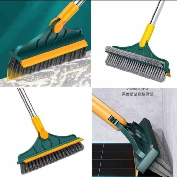 🧹🔥3-in-1 Floor Scrubbing V-Shaped Brush 🧹✨ | Broom + Scrubber + Squeegee Combo | Long Handle Extension Rod | 180° Rotatable Head | V-Shaped Corner Cleaner with Stiff Bristles & Built-in Scraper