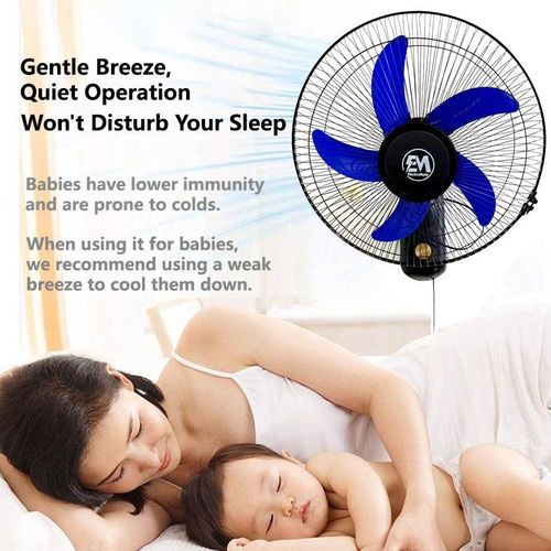 ElectroMate 16-Inch Wall Fan 🌬️ – High-Performance 💨, Quiet Operation 🤫, Adjustable Speeds ⚡, Durable Black Frame 🖤 with Blue Blades 🔵, Space-Saving Wall-Mount Design 🏠