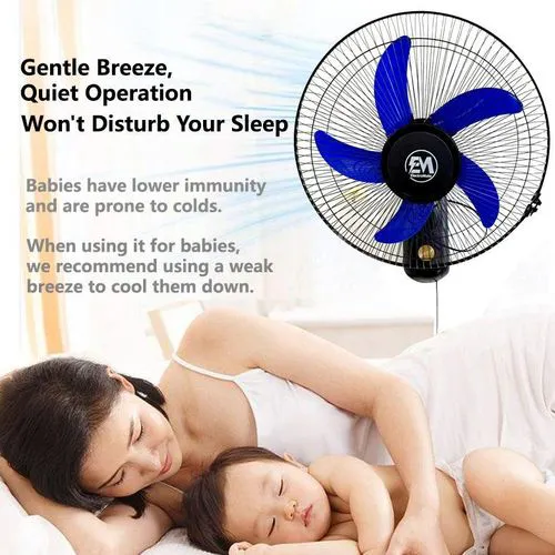 ElectroMate 16-Inch Wall Fan 🌬️ – High-Performance 💨, Quiet Operation 🤫, Adjustable Speeds ⚡, Durable Black Frame 🖤 with Blue Blades 🔵, Space-Saving Wall-Mount Design 🏠