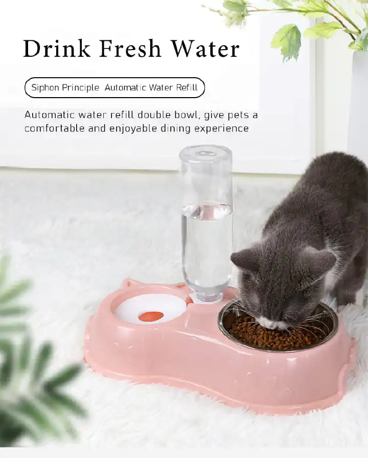 🐾💧 Automatic Single Pet Bowl Plus Water Dispenser for Cats & Small Dogs – 500ml Water Storage, Moisture-Proof Mouth Pad, PP Material, Gravity Water Refill Feeding Bowl 💧🐶🐱