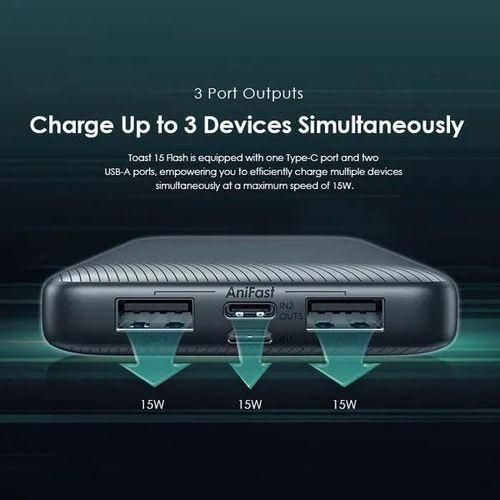Oraimo Toast 15 Flash OPB-1100D 10,000mAh Power Bank with 15W fast charging, AniFast™ technology and Built-in Charging Cables